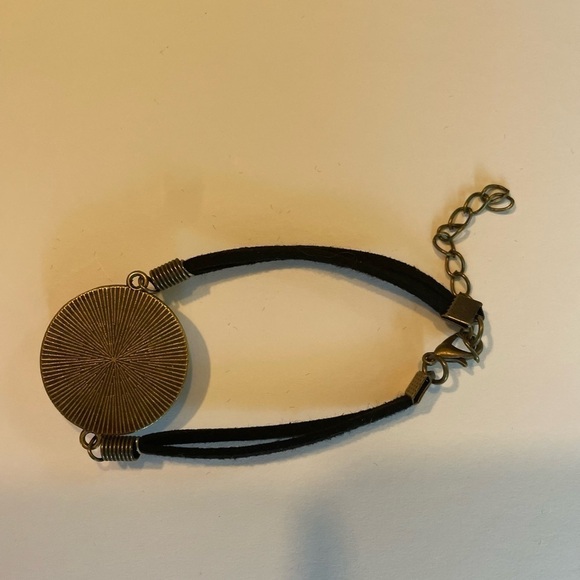 Hand painted acrylic design on glass bracelet.  Attached to metal.  Adjustable - Picture 3 of 4